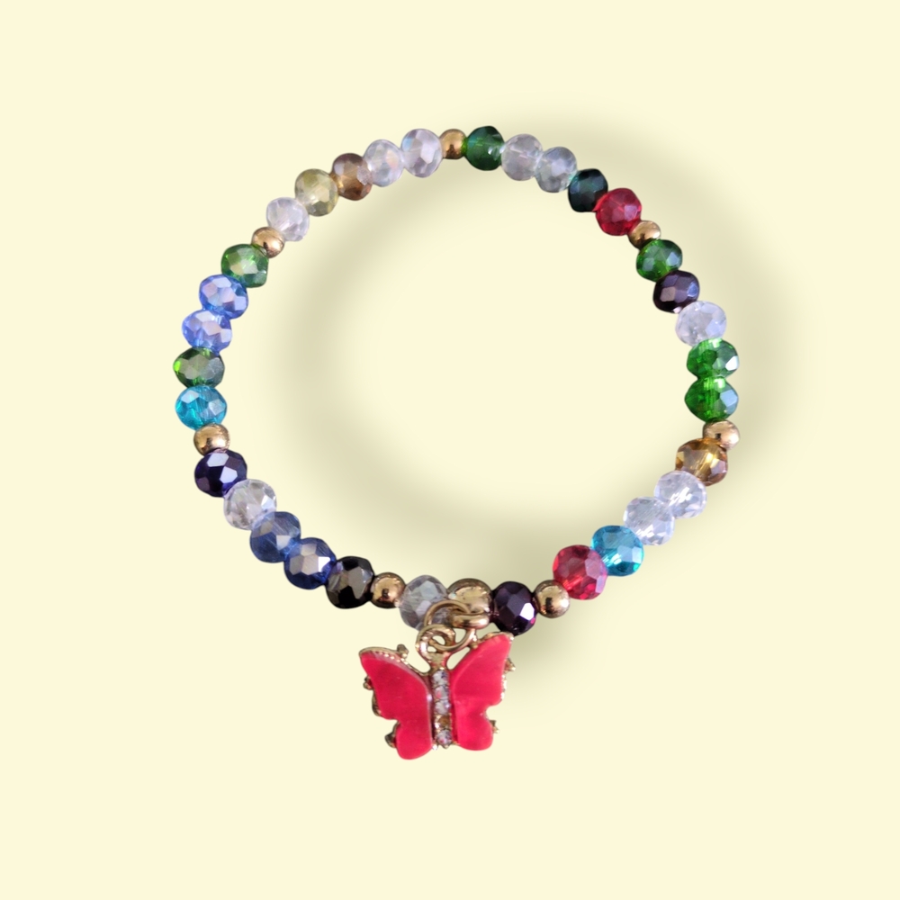Colorful Beaded Bracelet with Butterfly Charm